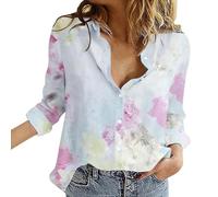 Womens Long Sleeve Shirt Patterned 2024 Blouse Top Women's Shirts Floral Print Button Down Shirt Fashion Lightweight Long Sleeve Blouse Spring Summer Casual Tops Winter Shirts for Men (Light Blue, M)