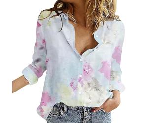 Womens Long Sleeve Shirt Patterned 2024 Blouse Top Women's Shirts Floral Print Button Down Shirt Fashion Lightweight Long Sleeve Blouse Spring Summer Casual Tops Winter Shirts for Men (Light Blue, M)