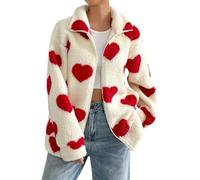 Women's Long Sleeve Shirt Valentine's Day Heart Printed Zipper Cardigans Coat Jacket Lightweight Hoodie Kawaii Heart Print Fuzzy Zip Up Cutecore Coats Aesthetic Y2k Clothes