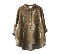 Womens Long Sleeve Shirt with Printed Patterns Top Flower Pattern Printed Women's Lapel Neck Casual Cotton and Linen Long Sleeve Shirt Features: Women's Muscle Fit Shirts Clothes (Rose Gold, XL)