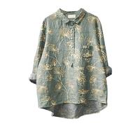 Womens Long Sleeve Shirt with Printed Patterns Top Flower Pattern Printed Women's Lapel Neck Casual Cotton and Linen Long Sleeve Shirt Features: Women's Muscle Fit Shirts Clothes (Hot Pink, S)
