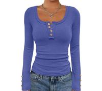 Womens Long Sleeve Shirts Going Out Spring Fall Clothes Casual Henley Tops Ribbed Blouses Trendy Outfits 2025 Personalised Gifts,Women Vest Top Plain Tshirts for Black Racerback Tops Long,u905k