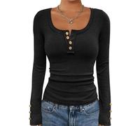Womens Long Sleeve Shirts Going Out Spring Fall Clothes Casual Henley Tops Ribbed Blouses Trendy Outfits 2025 Graduation Gifts,Streetwear Shirts Plus Size Off The Shoulder Top Women Button,u902k