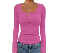 Womens Long Sleeve Shirts Going Out Spring Fall Clothes Casual Henley Tops Ribbed Blouses Trendy Outfits 2025 UK Size 8 10 12 14 16,Plus Size Shirts for Curvy Women Royal Blue Tshirt,u922k
