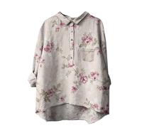 Womens Long Sleeve Shirts Printed Tops Blouse 2024 Linen T Shirt For Women's Flower Printed Loose Fit Tee Tops Lapel Neck Button Blouses Long Sleeves Casual Tops Shirts for Women Adult Long (White, M)