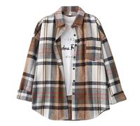 Womens Long Sleeve Shirts with Checkered Pattern Women's Woolen Plaid Shirt Vintage Taste Outside Wearing A Plaid Top 2025 Women's Long Sleeve T Shirt (Khaki, M)