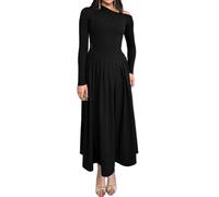 Women's Long Sleeve Side Collar with one Shoulder Exposed Dress Solid Wrap Elegant Cocktail Party A-Line Dresses (Black,S)