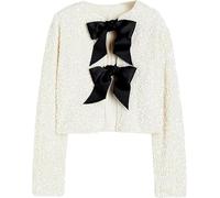Women's Long Sleeve Split Lapel Casual Jacket Sale Bow Sequin Coat Christmas Sparkling Party Y2k Top Sexy Sequin Short Jacket Tie-Front Jacket Cropped Top Party Concert Night Metallic Festival Outfit