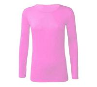 Womens Long Sleeve Stretch Plain Round Scoop Neck T Shirt Top Stretchy Casual Wear Top