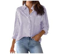 Women's Long Sleeve Striped Print Shirt - Women's Work Blouse Large Size - Casual Lapel Collar Tee Shirt with Buttons Top Slim Fit Loose Basic Fashion Chic and Elegant Top for the Office