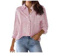 Women's Long Sleeve Striped Print Shirt - Women's Work Blouse Large Size - Casual Lapel Collar Tee Shirt with Buttons Top Slim Fit Loose Basic Fashion Chic and Elegant Top for the Office