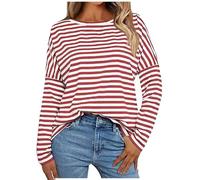 Women's Long Sleeve Striped Print T-Shirt - Women's Sports Top Round Neck Top Large Size Casual Loose Tunic Basic Fashion Streetwear Pullover for Outdoor Daily Wear
