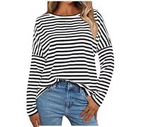 Women's Long Sleeve Striped Print T-Shirt - Women's Sports Top Round Neck Top Large Size Casual Loose Tunic Basic Fashion Streetwear Pullover for Outdoor Daily Wear