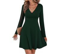 Women's Long Sleeve Sweater Dress Autumn Winter Wrap V Neck Ribbed Knit Pleated A-Line Mini Party Wedding Guest Dresses,Boho Hippie Style Floaty Dress Summer Dresses For Women Casual Ladies,u1293k