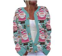 Women's Long Sleeve Sweater Winter Christmas Print Cardigan Button Down Knit Sweater Women's Cardigans Ladies Cardigan Everyday Tops Women Lightweight Knit Cardigans Fashion Fall Winter Outwear