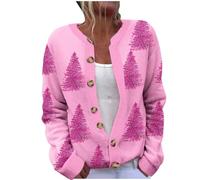 Women's Long Sleeve Sweater Winter Christmas Print Cardigan Button Down Knit Sweater Women's Cardigans Ladies Cardigan Everyday Tops Women Lightweight Knit Cardigans Fashion Fall Winter Outwear