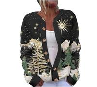 Women's Long Sleeve Sweater Winter Christmas Print Cardigan Button Down Knit Sweater Women's Cardigans Ladies Cardigan Everyday Tops Women Lightweight Knit Cardigans Fashion Fall Winter Outwear