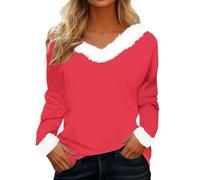 Women'S Long Sleeve T Shirt With Plush Collar V Neck Blouses Tops Solid Color Warme Wintershirt Christmas & Valentine'S Day T-Shirt Casual Fashion Tee Shirt Stylish Premium Girls Shirts