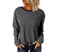 Womens Long Sleeve T Shirts Base Tops Casual Tee Women's Casual Striped Long Sleeve Tops Crew Neck Knit Ribbed Basic T Shirts Size Small Womens Tops (White, M)