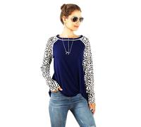 Womens Long Sleeve T-Shirts - Casual Bardot Leopard Print Contrast, Boat Neck, Twisted Knot Front, Ladies Tops, T-Shirts for Women UK, Cotton Tee Shirts (Navy, S)