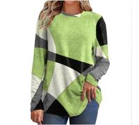 Women's Long Sleeve T Shirts Colour Block Crew Neck Casual Pullover Top Fashion Vintage Autumn Winter Tunic Blouse Stretch Comfort Ladies Print Tee Shirt Lounge Wear