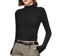Women's Long Sleeve T Shirts Mock Turtleneck Slim Fit Tops Sexy Basic Tee(Black,S)