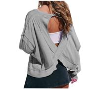 Women's Long Sleeve T Shirts Open Back Workout Crop Tops Casual Lightweight Athletic Gym Yoga Tee Loose Solid Backless T-Shirt Running Top Trendy Sport Tops with Thumb Hole