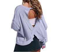 Women's Long Sleeve T Shirts Open Back Workout Crop Tops Casual Lightweight Athletic Gym Yoga Tee Loose Solid Backless T-Shirt Running Top Trendy Sport Tops with Thumb Hole