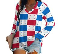Women's Long Sleeve T Shirts Panama National Flag Long Sleeve V Neck Comfy Loose Tee Blouse Tops Longline T Shirt, Casual Fashion Loose Basic Top XL