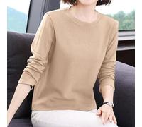 Women's Long Sleeve T-Shirts Round Neck Solid Color Slim fits Base Layer Undershirt Casual Daily Wear, Top, For Four Seasons(XL Apricot)