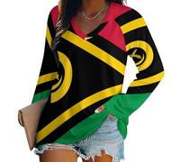Women's Long Sleeve T Shirts Vanuatu National Flag Long Sleeve V Neck Comfy Loose Tee Blouse Tops Longline T Shirt, Fashionable Flag Print Loose Basic Top XXL