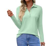 Women's Long Sleeve Tee Shirts Casual Regular Fit Cross Henley Neck Button Down Sleeve Tops Loose Comfy Solid Color Tunic Top Ladies Basic Spring Blouses Going Out Shirt(Mint Green, XXL)