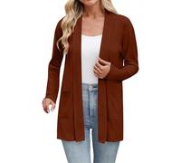 Womens Long Sleeve Thin Summer Cardigans Open Front Fall Winter Fashion Cardigan with Pockets Lightweight Solid Color Sweaters for Women UK Brown