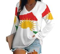 Women's Long Sleeve Top Casual V Neck Flag of Kurdistan Tee Shirt Soft Basic T-Shirt Fall Loose Fit Tee Tops Base Layer Loose Casual Pullover with Curved Hem S-5Xl Multicolor