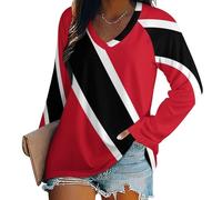 Women's Long Sleeve Top Casual V Neck Multicolor Tee Shirt Trinidad and Tobago Flag Soft Basic T-Shirt Trinidad and Tobago Flag Fall Loose Fit Tee Tops Base Layer S-5XL