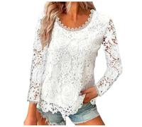Women's Long Sleeve Top Sexy Lace Tunic Chic Elegant Solid Colour Retro T Shirt Large Size Round Neck Trendy Casual Hollow Out Vintage Blouse