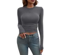 Women's Long Sleeve Tops Crop Tops for Women Basic T-Shirt Scoop Neck Basic Top Y2K T-Shirt Slim Fit Casual Tee Tight Tops Solid Color Going Out Summer Shirts Aesthetic Streetwear