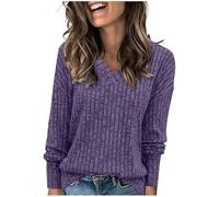 Womens Long Sleeve Tops Ladies Jumpers Pullover Sweaters Soft Comfy Lightweight Sweatshirts Tunic Tops UK Womens Jumpers Plain Ribbed Cotton V Neck Tunic Top Long Sleeve Sweatshirt Winter Clothes