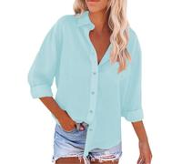 Womens Long Sleeve Tops Lapel Neck Button Down Shirts Slim Fit casual blouses for women Fashion Elegant work blouses for women Loose Fit oversized t shirts ladies tops rolled sleeve linen shirts