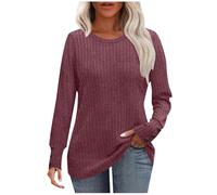 Women's Long Sleeve Tops Lightweight Jumpers Ribbed Basic Tops Casual Crew Neck Pullover Comfortable Elegant Jumper Women Long Shirt Loose Blouse Sweaters Autumn Winter Sweatshirt Purple