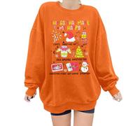 Womens Long Sleeve Tops Print Jumper Plain Solid Sweatshirt Ladies Loose Fit Jumpers Vintage Casual Sweatshirts Round Neck Best For Camping, Outdoors Orange