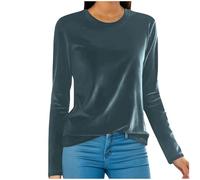Womens Long Sleeve Tops Round Neck Vintage Velvet Blouse Solid Color Elegant Velour Pullover Dressy Casual Tunic Shirt Baggy Tees Party Work Office s Retro T-Shirt Plus Size 10-20