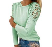 Women's Long Sleeve Tops Sales Clearance Spring Casual Sweatshirt for Women UK Crewneck Dressy Tunic Tops Lace Blouse Basic Pullover for Ladies Work Officce Sports Green