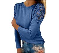 Women's Long Sleeve Tops Sales Clearance Spring Casual Sweatshirt for Women UK Crewneck Dressy Tunic Tops Lace Blouse Basic Pullover for Ladies Work Officce Sports Navy
