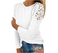 Women's Long Sleeve Tops Sales Clearance Spring Casual Sweatshirt for Women UK Crewneck Dressy Tunic Tops Lace Blouse Basic Pullover for Ladies Work Officce Sports White