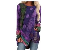 Womens Long Sleeve Tops Size 20-22 UK Womens Solid Color Casual Crew Neck Raglan Dandelion Printing Long Sleeve Tshirts Blouse Top Yoga Workout Gym Tops for Women UK Promotions (240101 A-Purple, XXL)