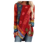Womens Long Sleeve Tops Size 20-22 UK Womens Solid Color Casual Crew Neck Raglan Dandelion Printing Long Sleeve Tshirts Blouse Top Yoga Workout Gym Tops for Women UK Promotions (240101 A-Red, XXL)