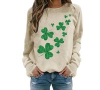 Women's Long Sleeve Tops Size 20 St. Patricks Day Tops Womens Tunic Blouses Elegant Irish Clover Print Green Pullover Top Lightweight Fancy Shirts