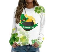 Women's Long Sleeve Tops Size 20 St. Patricks Day Womans Jumper Irish Shamrock Graphic Green Tops Crewneck Pullover Soft Casual T Shirt Blouse Tunic