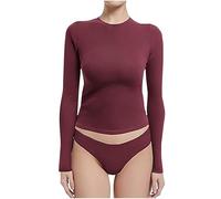 Womens Long Sleeve Tops Slim Fit Crew Neck Crop Top Solid Color Basic Tees Stretchy Tight T Shirt Winter Thermal Shirts Soft Underscrubs Layer Tee Y2k Going Out Tops